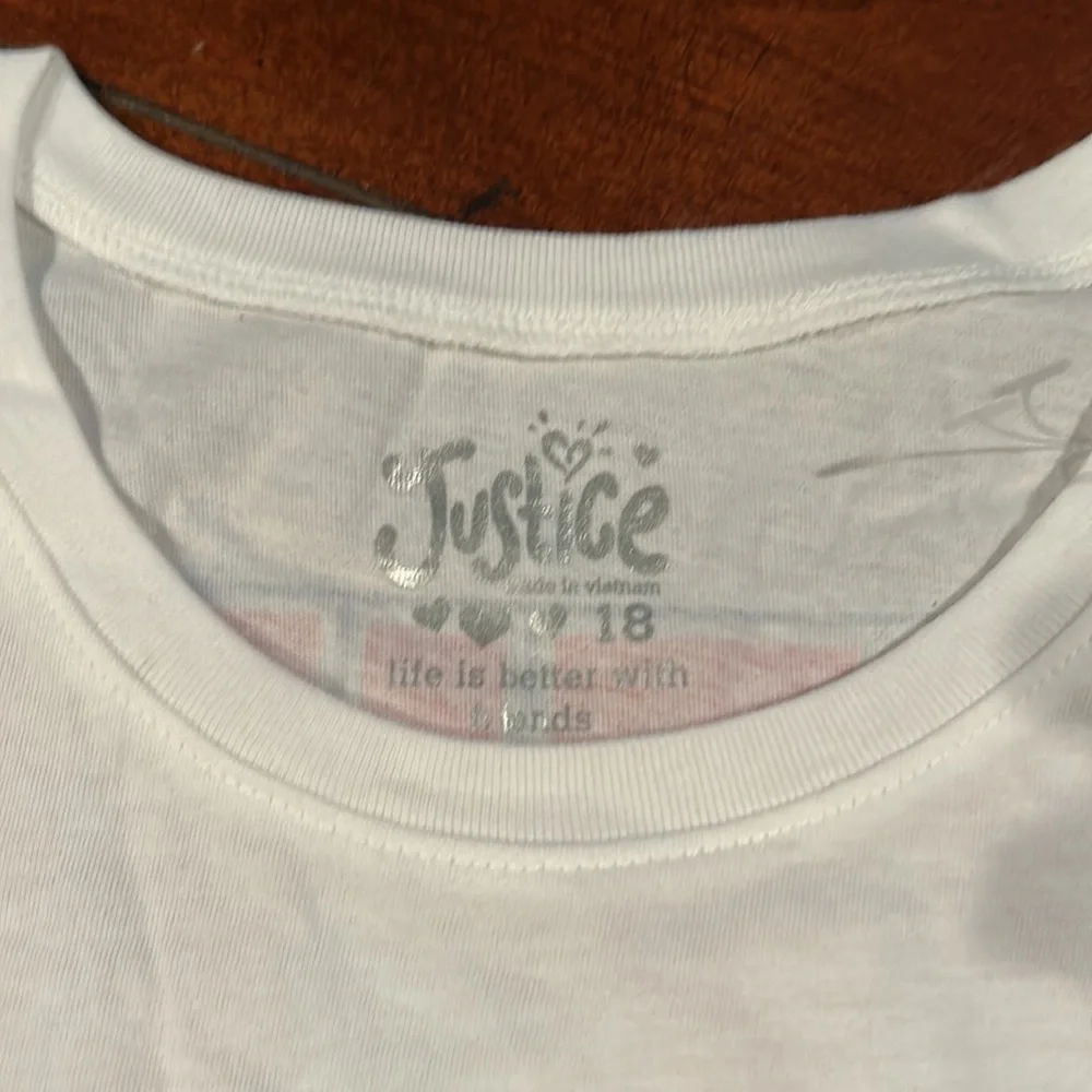 NWT Justice We’re Here To Cheer White Glitter Cheerleading Top Size 18